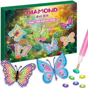 Labeol Arts and Crafts for Kids Ages 8-12 - Creat Your Own GEM Keychains-5D Diamond Art by Numbers GEM Art Kits for Kids Girls Toddler Crafts Age 6-7 6-8 10-12 (Butterfly)
