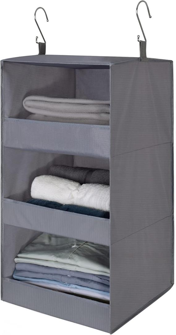 GRANNY SAYS 3-Shelf Hanging Closet Organizer and Storage, Collapsible Hanging Closet Shelves, Hanging Organizer for Closet & RV, Gray, 29 " H X 12" W X 12" D, 1-Pack