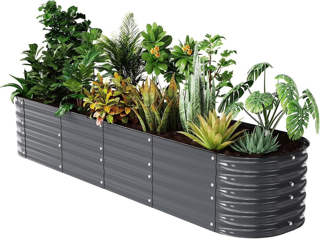 Raised Garden Bed Kit 821.4 FT Magnesium-Aluminum-Zinc Stainless Steel Metal Planter Box for Planting Outdoor Plants VegetablesGray