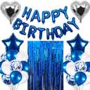 Morofme Blue Birthday Party Decorations Set with 38pcs Balloons, Confetti, Foil Balloons, Fringe Curtains for Unisex Blue Themed Events