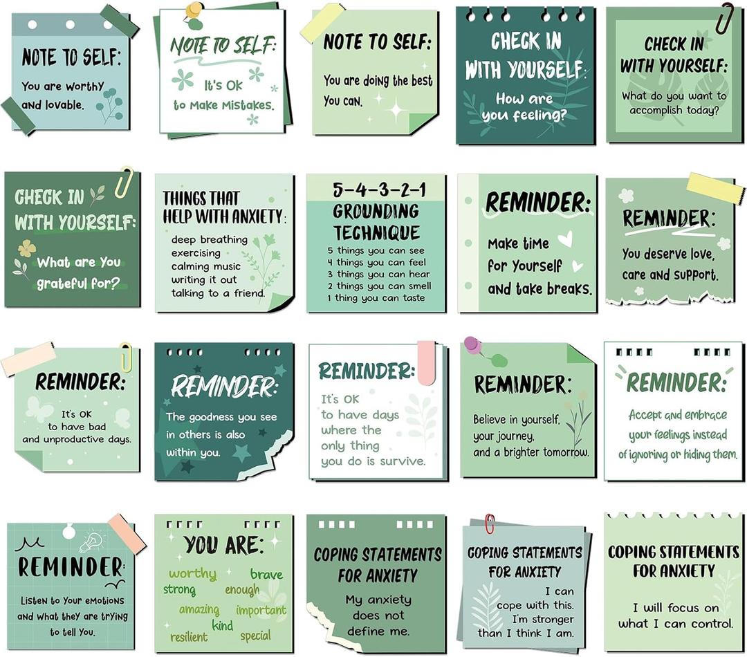300 Pcs Mental Health Stickers Motivational Affirmation Stickers Mental Health Awareness Items Positive Waterproof Laptop Bottle Feelings Decor for Mindfulness Train Adult Employees (Green Series)