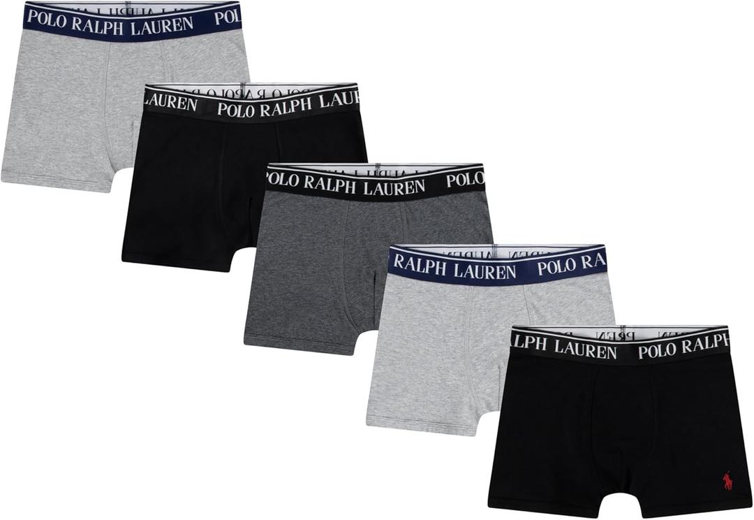 POLO RALPH LAUREN boys Boys' Multi-pack Boxer Briefs (Grey/Black 5-pack)