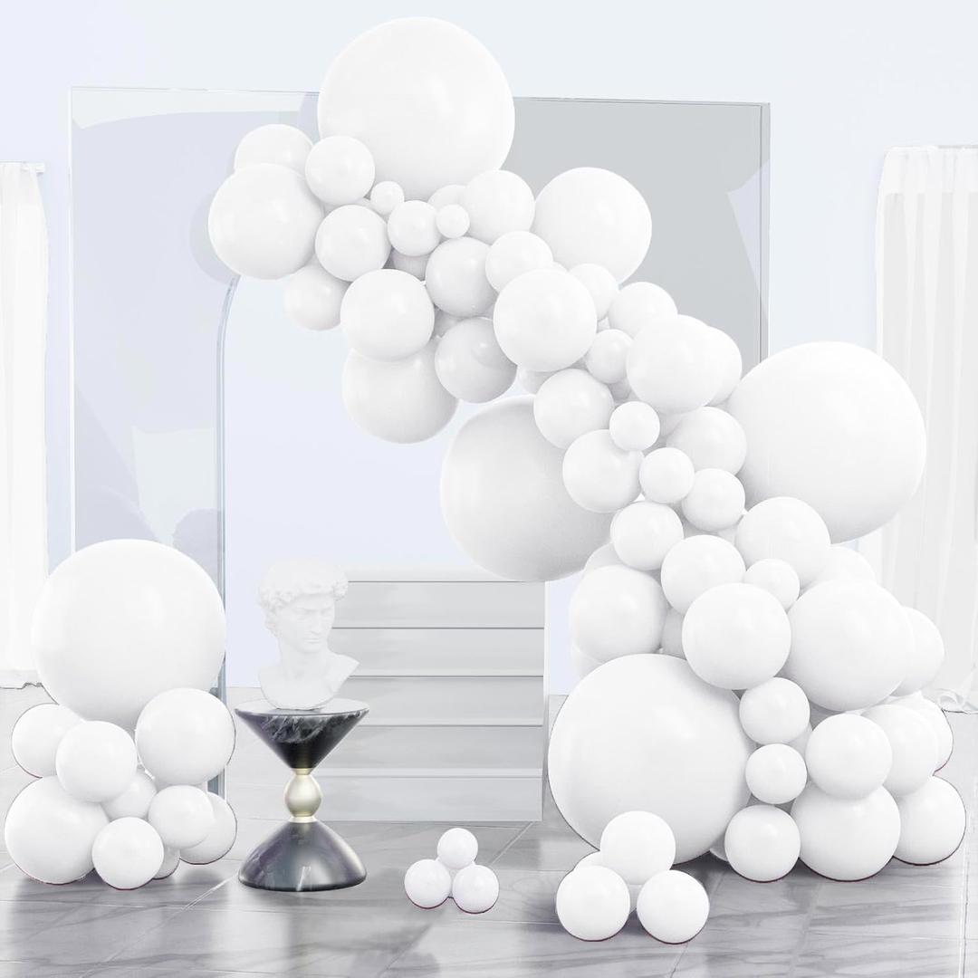 PartyWoo White Balloons 140 pcs Different Sizes of 18 12 10 5 Inch White Balloons Arch Kit Garland for Wedding Baby Shower Birthday Bridal Shower Graduation Engagement Party Decorations White-Y13