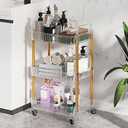 Dttwacoyh 3-Tier Rolling Cart，Makeup Cart with Wheels，Snack Cart，PET and Metal Rolling Cart for Living Room，Kitchen，Office，Bathroom，Golden
