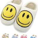 FUUPNN Smile Face Slippers for Girls & Boys, Retro Cute Soft Plush Indoor/Outdoor Shoes, Fuzzy House Lightweight Slippers with Memory Foam Warmth, Non-Slip, White, Unisex-Kids, Children, Size: 12-13 Little Kid