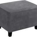 Ottoman Cover, Stretch Rectangle Velvet Ottoman Slipcovers of Foot Stool for Living Room, Folding Storage Furniture Protector with Elastic Bottom, Machine Washable(Gray, XL)