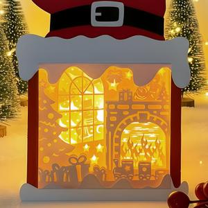 2 x Lighted Christmas Fireplace Scene Tabletop Decor, Fire Santa Paper Lantern Box Decoration with LED Light for Mantel, Indoor, New Year, DIY Xmas Gifts for Coworkers, Friends, Teacher, Family