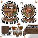 169PCS Cowboy Party Decorations for Boys Western Birthday Party Supplies Cowboy Wild West Themed Paper Plates and Napkins Cups with Forks Knives and Straws Tableware Set for 24 Guests