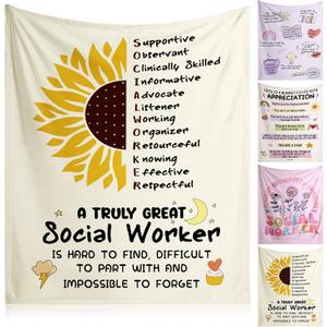 VitalCozy 4 Pack Social Worker Month Gift Throw Blanket, Soft Fleece Couch Blanket for Women, Social Worker Appreciation Gifts for Office or Home Decor, 40 x 50 Inch