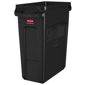 Rubbermaid Commercial Products Slim Jim Plastic Rectangular Trash/Garbage Can/Bin with Venting Channels, 16 GAL, Black, for Kitchens/Classrooms/Offices/Back of House