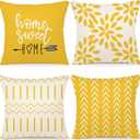 YCOLL Pillow Covers 18x18 Set of 4, Modern Sofa Throw Pillow Cover, Decorative Home Outdoor Linen Fabric Geometric Pillow Case for Couch Bed Car, Yellow