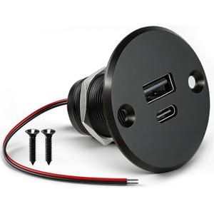 12V RV USB Outlet DC 12-24V QC & PD Charging Port 24W High-Speed Charging Socket, Flush Mount USB Fast Aluminum Charger for Camper Car Boat Truck Drill Hole 7/8-inch (Screw Mount)