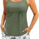 Tempt Me Two Piece Tankini Swimsuits for Women Tummy Control Bathing Suit with Shorts Athletic Two Side Pockets Swimwear M