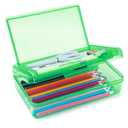 1 Pack Double Layer Hard Pencil Cases, Plastic Translucent Pencil Box with Snap-Tight Lid for Pens, Pencils, School, Stylish Office Supplies Storage Organizer Box,Medium-sized(Green)