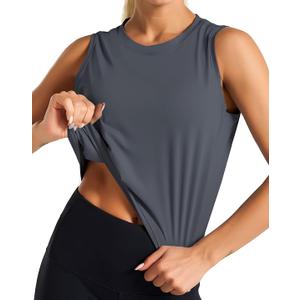 Dragon Fit Womens Sleeveless Workout Tank Tops Cropped Running Yoga Shirts | Ice Silk, Relaxed Fit, Quick-Dry, Mid-Length, UPF 50+, Lightweight, High Elasticity, Subtle Reflective Logo, Daily Workout , Charcoal Gray Small