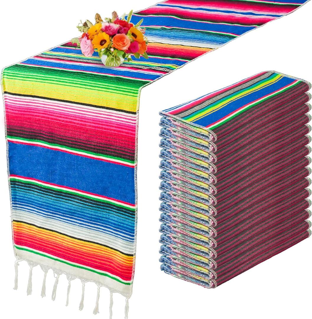 15 Pcs Mexican Table Runner Fiesta Mexican Theme Party Decoration for Cinco de Mayo Fiesta Party Serape Zarape Table Runner 14 x 84 Inch (Elegant Style)