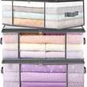 LANDNEOO 3-Pack Clothes Storage Bags, Plastic Foldable Blanket Storage bins, Closet Organizer Container for Bedroom, Bedding, Comforters, Pillows, and Clothing - 35L with Handles