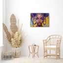African American Teen Black Girl Wall Art Purple Hair Girl Prints Painting Picture Canvas Framed Inspirational Wall Art Decor For Living Room Kitchen Office Bathroom Bedroom Home Wall Art Wall Decor (20"L x 16"W)