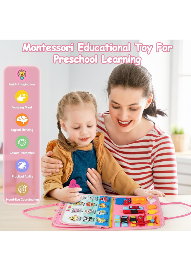 2 Year Old Girl Birthday Gift, Montessori Busy Board Book- Toddler Christmas Toys for 1 2 3 Year Old Girls Gift, Educational Sensory Learning Activity Toys for Road Airplane Travel