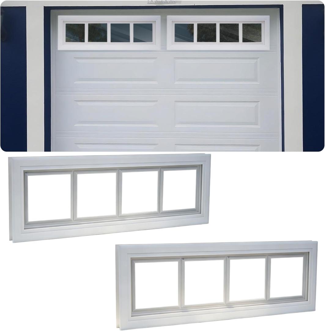 2PCS Garage Door Windows, 42"x13.8" Garage Door Windows Inserts with Plexy Glass, Replacement Vinyl Windows Inserts Kit for Exterior Garage Doors