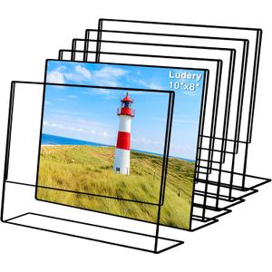 8x10 Picture Frames,Clear Frameless Horizontal Picture Frames,6 Pack Acrylic Self Standing Photo Frames for Wedding Table Numbers, Restaurant Signs, Photos and Art Display-Black Color
