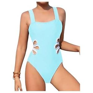 SHENHE Girl's Colorblock Cut Out One Piece Swimsuit Beach Sports Swimwear Bathing Suit Blue 12 Years