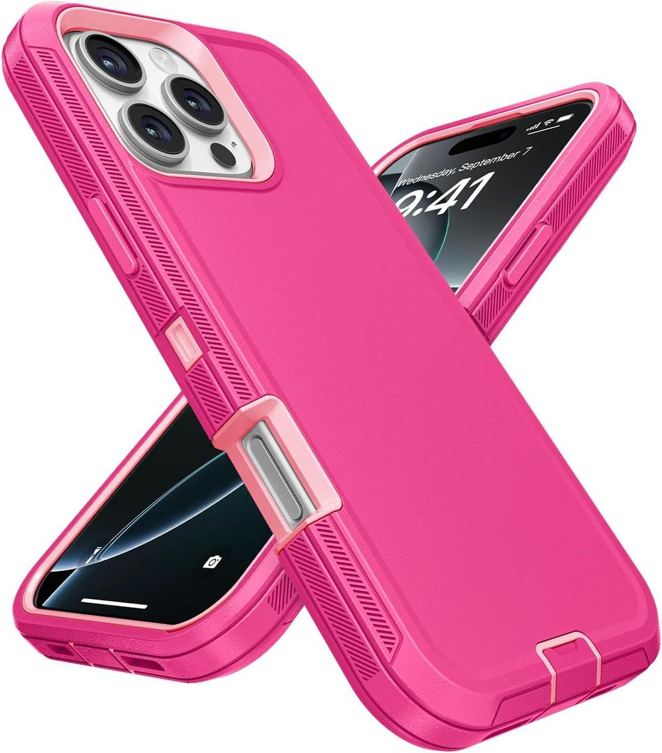 Jelanry Case for iPhone 16 Pro 5G 6.3-inches, Heavy Duty Rugged & Dual-Layer Protection Shockproof Dropproof with Port Anti dust Scratch Matte Armor Back Cover Cases for Apple iPhone 16 Pro 2024, Pink