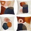 Burnt Orange Abstract Throw Pillow Covers 18x18 Set of 4 Mid Century Modern Geometric Minimalist Decorative Pillow Covers for Couch Home Decor (Navy Blue)
