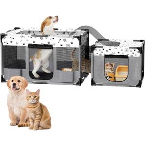 Portable Cat Playpen, PVC Pipe Reinforced Kitten Dog Pet Playpens for Indoor Cats Enclosed, Foldable Puppy Doggy Play Pen Outdoor, Kennel Tent Cage Crates, Zipper Top Cover(39"x24"x22")