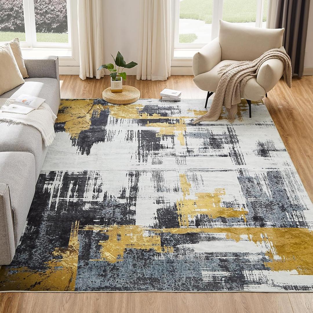 VKLiving Machine Washable 8'x10' Abstract Area Rug - Non Slip, Modern Woven, Soft Carpet for Living Room, Bedroom, Kitchen & Dining