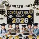 Black and Gold Themed 2026 Graduation Decorations Set - Congrats Grad Banner, Class of 2026 Backdrop, Balloons & Streamers Kit - Graduation Party Supplies for High School & College Celebrations