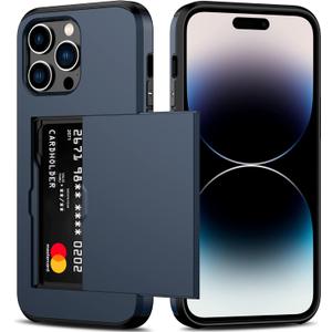 Nvollnoe for iPhone 14 Pro Max Case with Card Holder Heavy Duty Protective Dual Layer Shockproof Hidden Card Slot Slim Wallet Cover for iPhone 14 Pro Max for Women&Men(Blue)