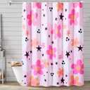 Cute Pink Halloween Shower Curtain for Bathroom Aesthetic Halloween Decorations, Funky Groovy Floral Ghost Spirit Shower Curtain Set, Modern Y2K Gothic Spooky Preppy Bath Curtain (72"W x 72"L (Pack of 1))