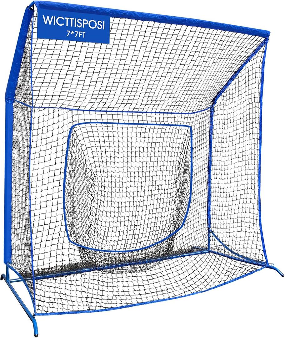 Baseball Softball Net with Blocking System, 7x7ft/6x6ft/10x7ft Practice Cage Net for Batting/Pitching/Fielding, Metal Frame with Elevated Base and Storage Bag for Backyard Outdoor Indoor Training
