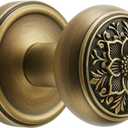 Antique Brass Door Knob with Intricate Floral Design Privacy Handles Elegant and Durable for Interior Doors, Classic Vintage Look for Home or Office Decor (Antique Brass, Privacy-2.375 in)