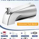Universal Bathtub Tub Spout with Diverter, Fits 1/2" Slip-Fit Copper Pipe and 1/2" IPS & 3/4" IPS Thread Connections, Bathroom Tub Faucet Replacement with Adapters, PTFE Tape and Hex Wrench (Chrome)