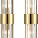 2-Light Modern Brushed Titanium Gold Wall Sconce with Clear Glass Crystal Luxury Wall Light Fixtures for Bedroom Living Room Bathroom Vanity Mirror Light Fixtures Set of 2