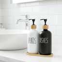 2 Pack Glass Soap Dispenser Set with Bamboo Tray, 16 Oz Dish Soap and Hand Soap Dispenser Set for Bathroom Kitchen Counter Decor (White, Black)