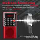 PRUNUS J-328 Mini Portable Pocket FM Radio MP3 Walkman Radio with Recorder, Gifts for Mom, Lock Key, SD Card Player, Rechargeable Battery Operated(NO AM) Red