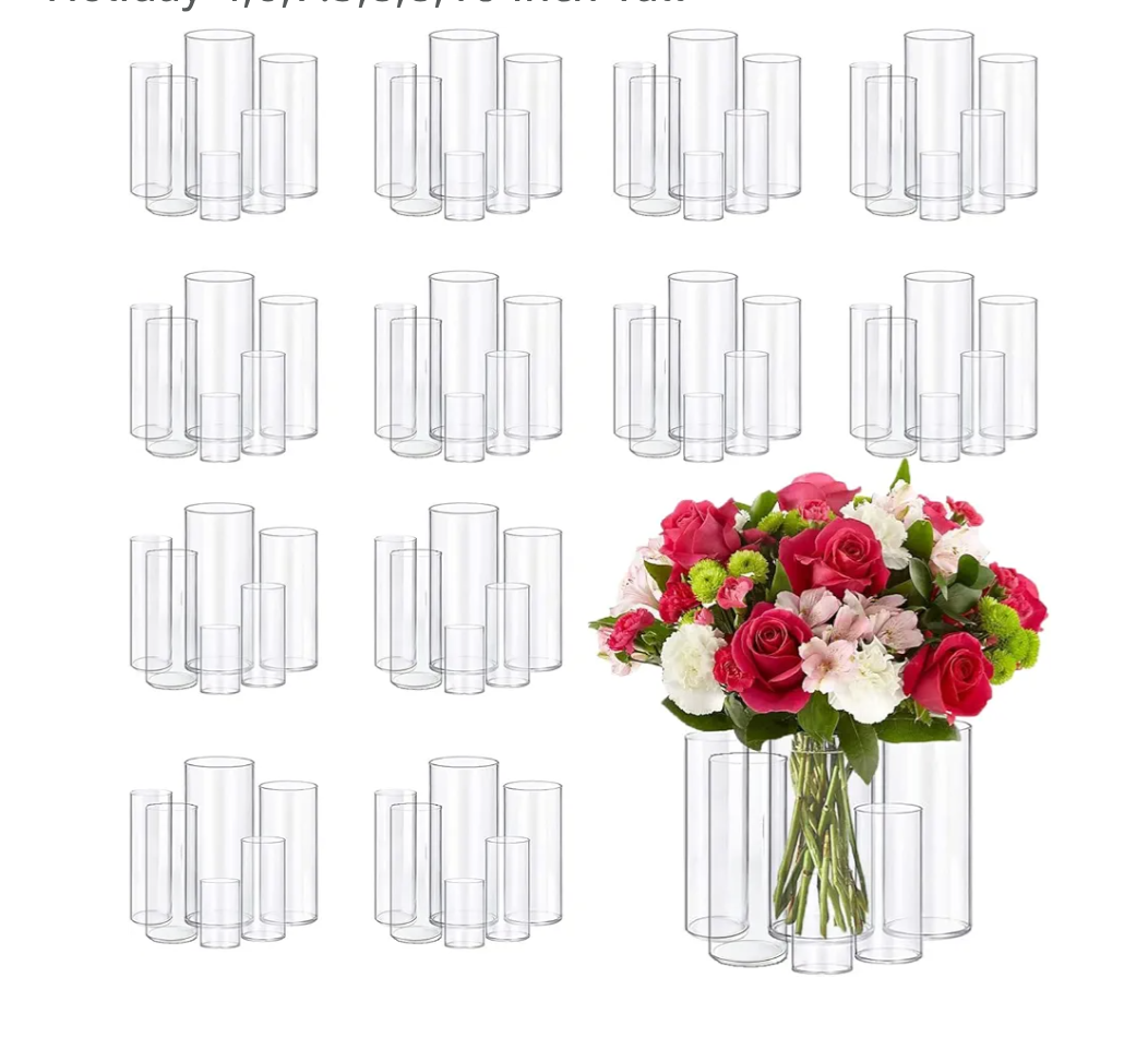 72pcs Glass Vase Cylinder Vases for Centerpieces Small Flower Glass Vases Home Decor Centerpiece Table Clear Flower Vase Decorations for Wedding＆Holiday 4,6,7.5,8,8,10 Inch Tall