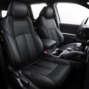 Carlimeki Leather Seat Covers Custom Fit for Tacoma Gen 4th (2024-2026) Double Cab, for SR, SR5, TRD PreRunner, TRD Sport, TRD Off-Road, Limited, Trailhunter - Armrest Covers Included - Fully Covered