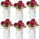 Domensi 6 Sets Valentine's Day Wedding Centerpiece for Table Decoration Red Artificial Fake Rose Flower with Metal Vase Faux Silk Rose Bouquet Floral Arrangement for Bridal Shower Home Dining