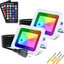 MIWAT 20W 2Pack LED Flood Light, Plug in RGB LED Color Changer Lamp with Remote, IP68 Waterproof Outdoor Floodlights for Wedding, Garden, Playground, Party