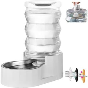 RIZZARI Automatic Gravity Pet Waterer: 7L White Stainless Steel Water Dispenser - Large Capacity with Triple Filter and Specialized Brush for Senior Dogs with Spinal Issues - for Living Room Bedroom
