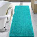 LOCHAS Luxury Bathroom Rug Shaggy Bath Mat 24 x 60 Inch, Washable Non Slip Bath Rugs for Bathroom Shower, Soft Plush Chenille Absorbent Carpets Mats, Teal Blue