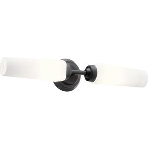 Kichler Truby 19.75" 2-Light Bathroom Vanity Light Fixture with Satin Etched Cased Opal Glass in Black, Modern Art Deco Wall Sconce for Bath and Mirror (4.75" x 4.5" x 20.75"), 55074BK