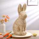 16 Inches Cornhusk Woven Bunny Easter Decor Spring Easter Woven Bunny Rabbit Collection Crafts Without Bow Decorations Rabbit Figurine Ornaments for Spring Home Kitchen Farmhouse Decor Centerpiece