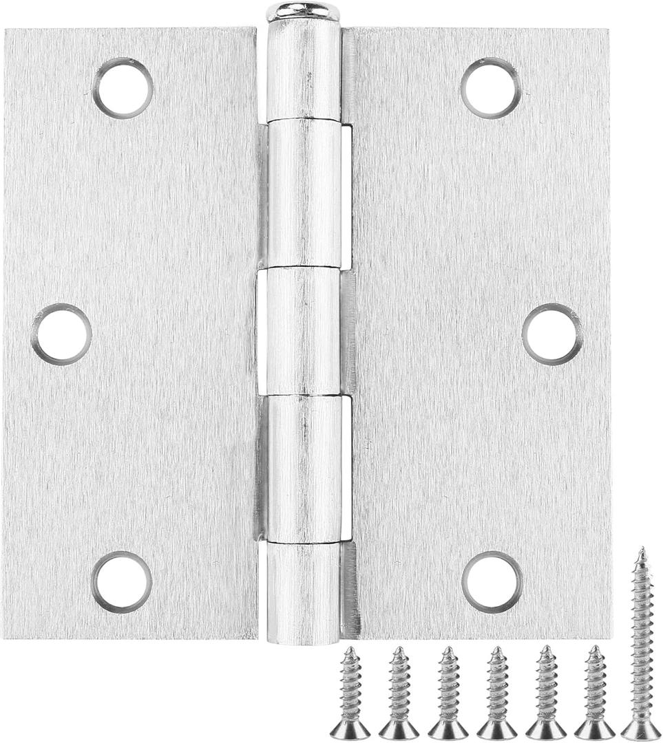 30 Pack Square Door Hinges Satin Nickel 3.5" x 3.5 Inch Brushed Nickel Door Hinges,3 1/2" Interior Door Hinge Square Corners 3 " Silver Iron Residential Hinges for Doors Bedroom Security Hardware