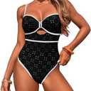HXN Women's One Piece Swimsuit Tummy Control Bathing Suit Color Block Cutout Slimming Swim Suit Swimwear 2025, Size: L