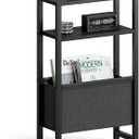 Narrow Side Table, Slim End Table with Magazine Rack, Bedside Table for Small Spaces, 3 Tier Sofa Couch Table Nightstand for Living Room, Bedroom Black LET503B